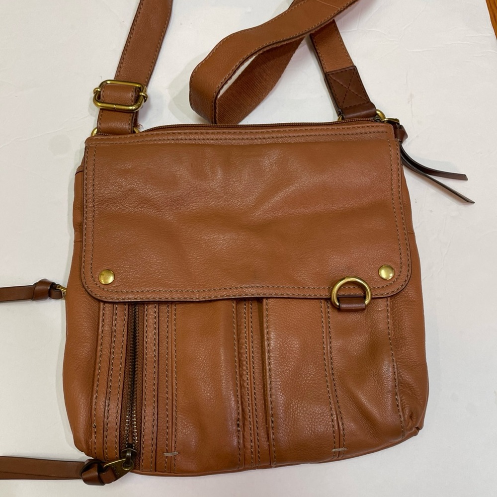 Fossil Morgan Traveler Brown Leather Crossbody Messenger Bag